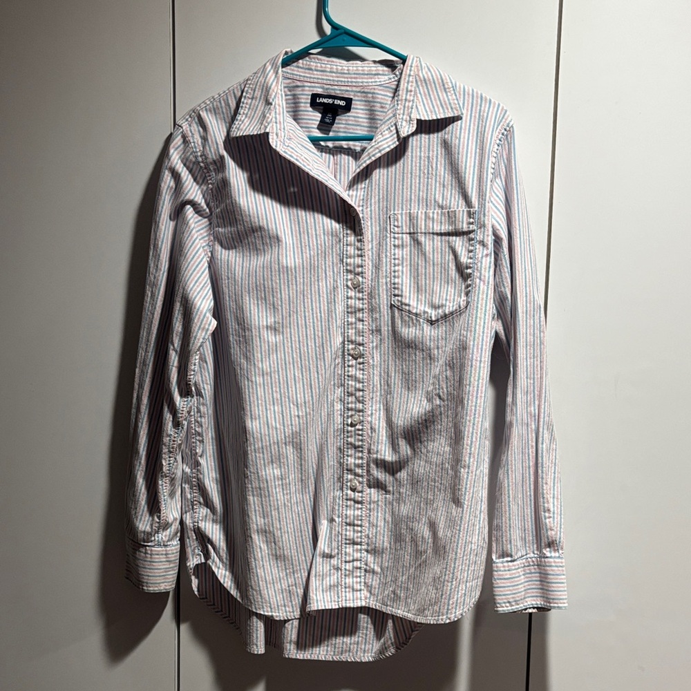 Lands' End Men's Stripes White and Blue and Pink Medium Cotton‎ Blend